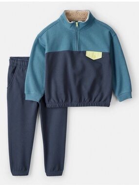 Carter's 2 piece colorblock Teal & Navy Fleece Pullover with Joggers NWT 2T